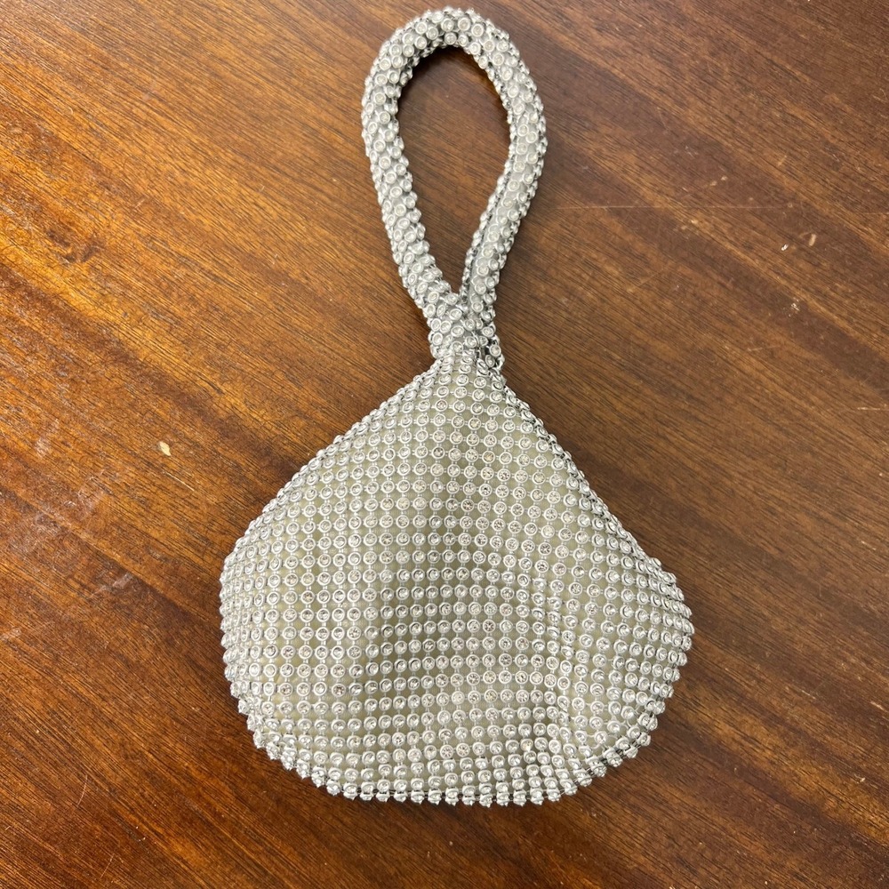 1920s Gatsby Flapper Style Purse Silver Rhinestone Halloween Costume Glam